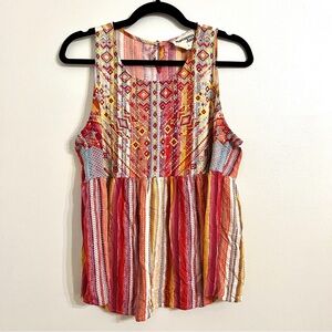 Savanna Jane Top Womens Large Floral Sleeveless Embroidered pink yellow blue